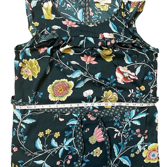 Loft Green Floral Flutter Cap Sleeve Belted Dress Size Small - Picture 13 of 16
